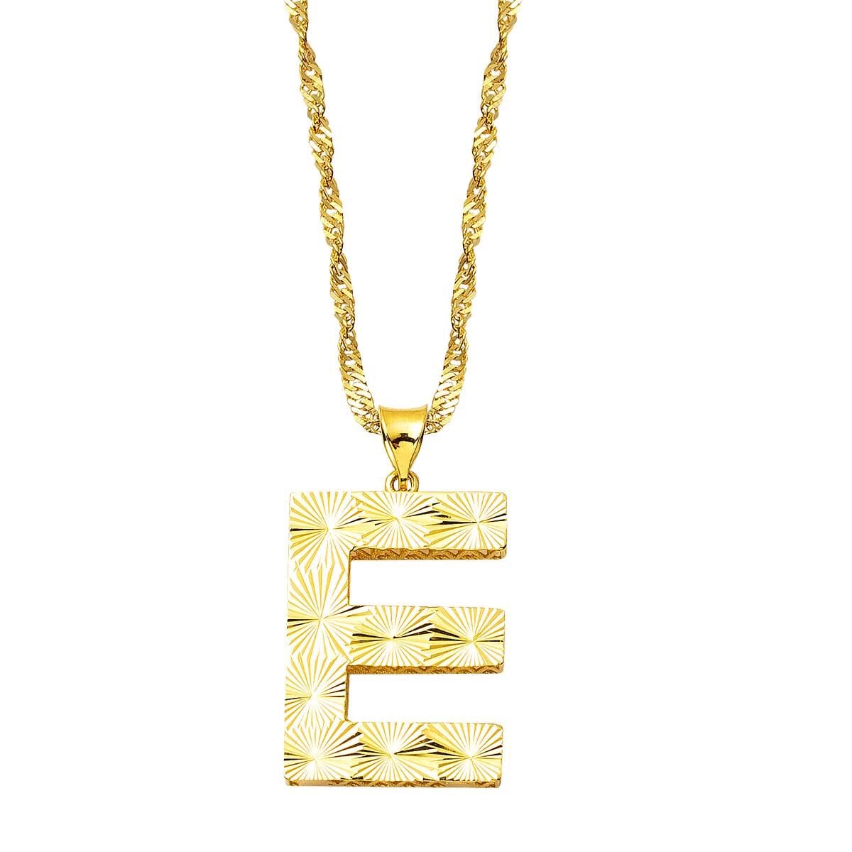 14K Yellow Gold Initial E 3 Dimensional Necklace