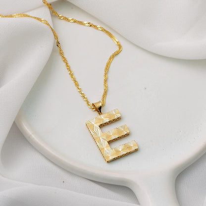 14K Yellow Gold Initial E 3 Dimensional Necklace