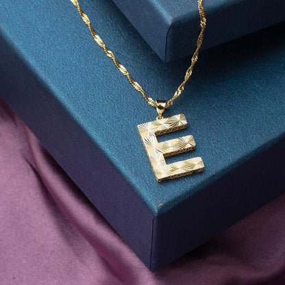14K Yellow Gold Initial E 3 Dimensional Necklace