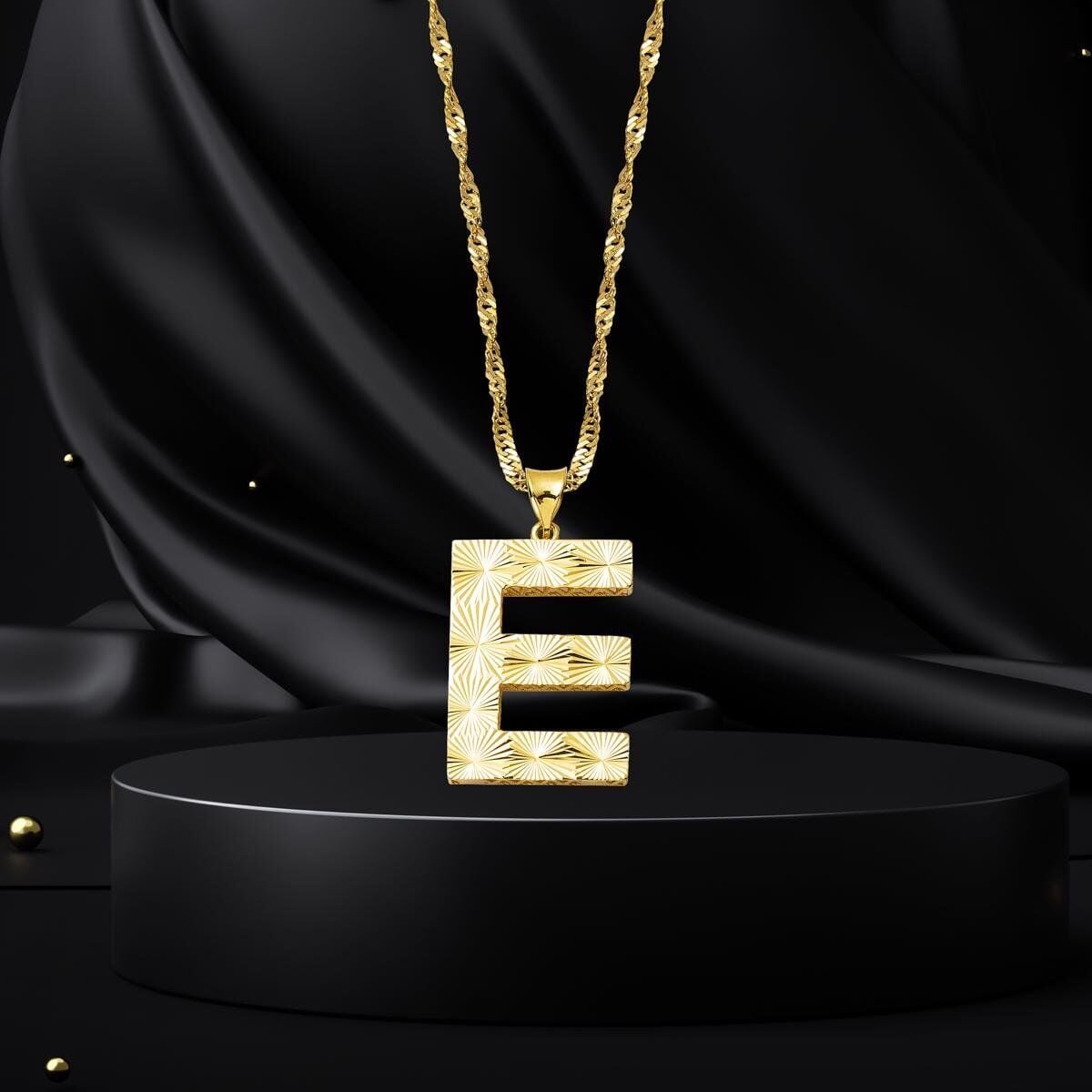 14K Yellow Gold Initial E 3 Dimensional Necklace