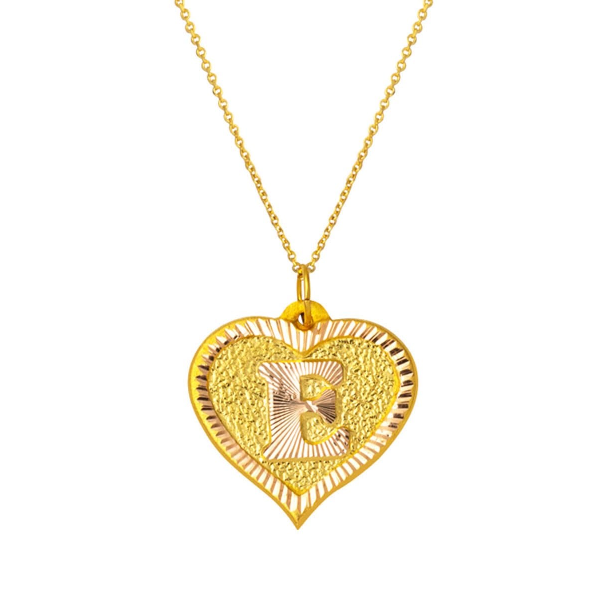 14K Yellow Gold Initial E Heart Necklace