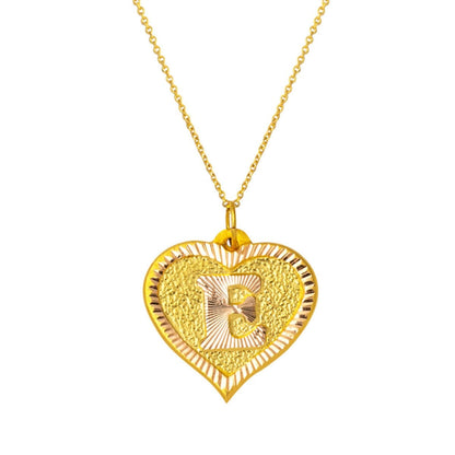 14K Yellow Gold Initial E Heart Necklace