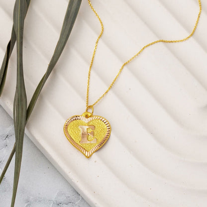 14K Yellow Gold Initial E Heart Necklace