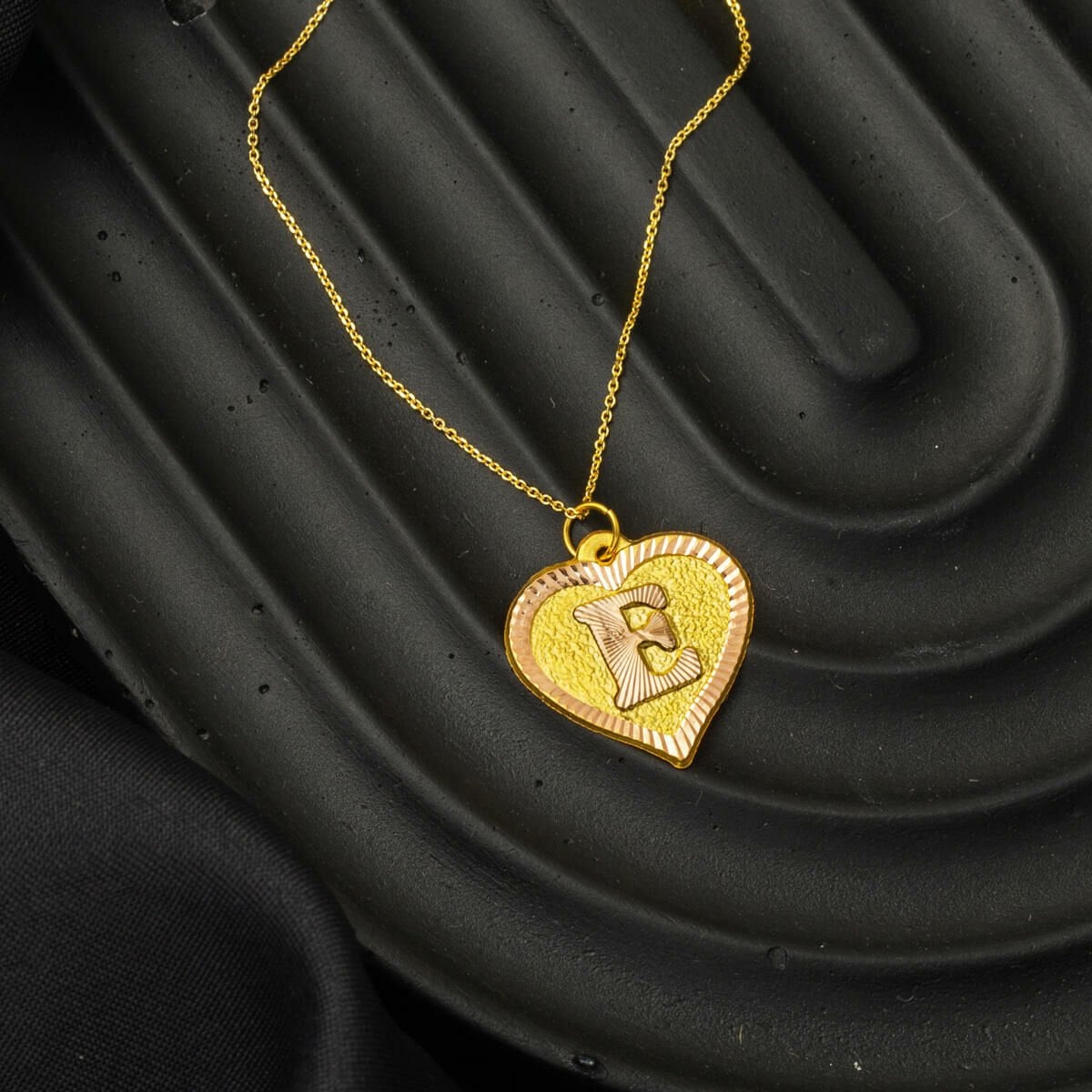 14K Yellow Gold Initial E Heart Necklace