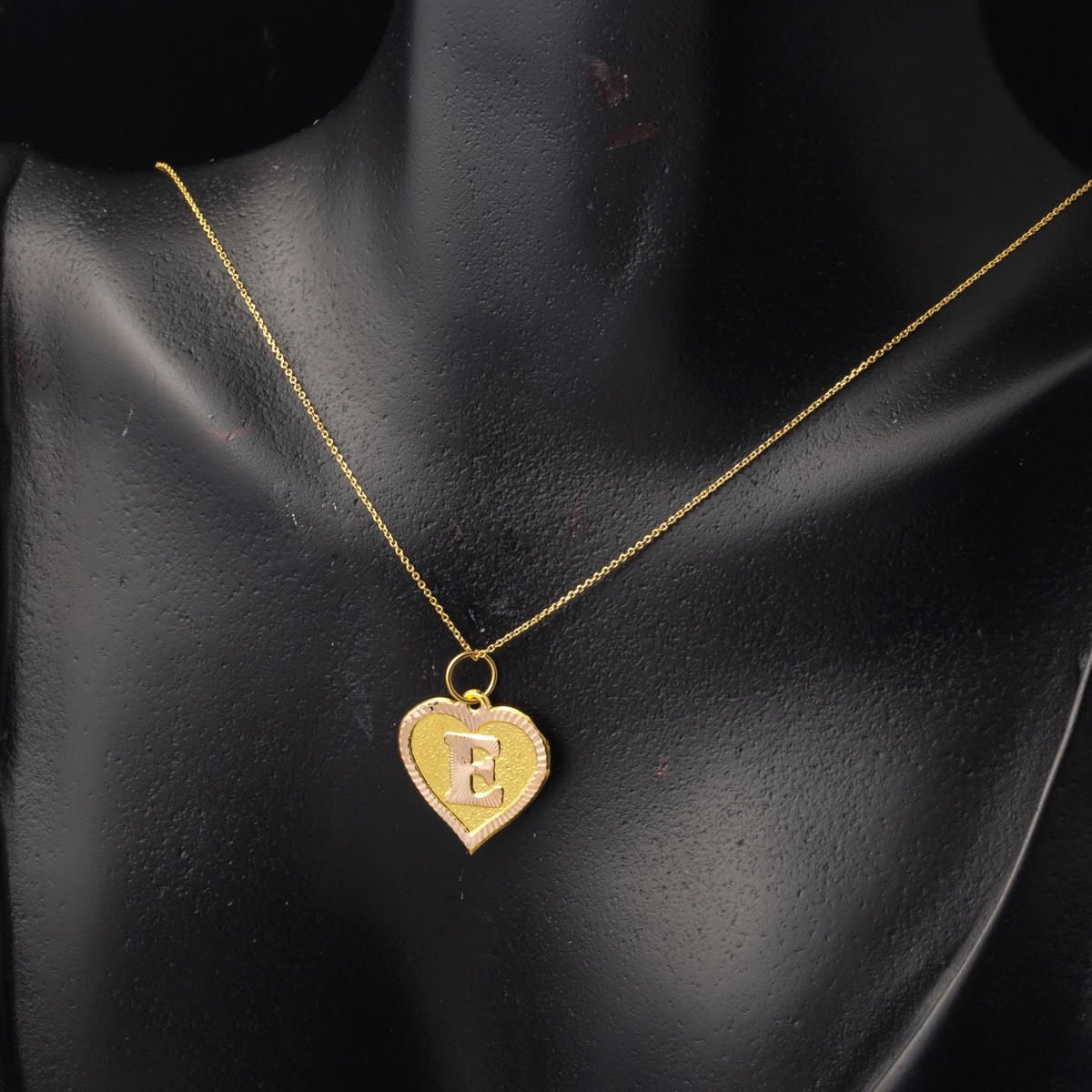 14K Yellow Gold Initial E Heart Necklace