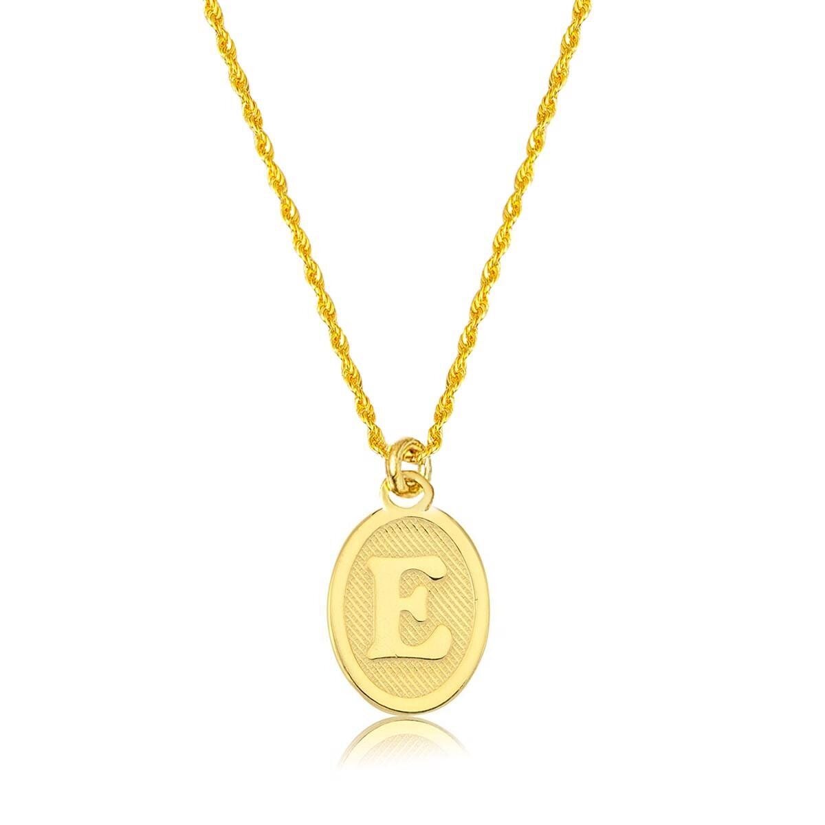 14K Yellow Gold E Initial Oval Necklace