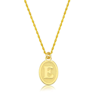 14K Yellow Gold E Initial Oval Necklace