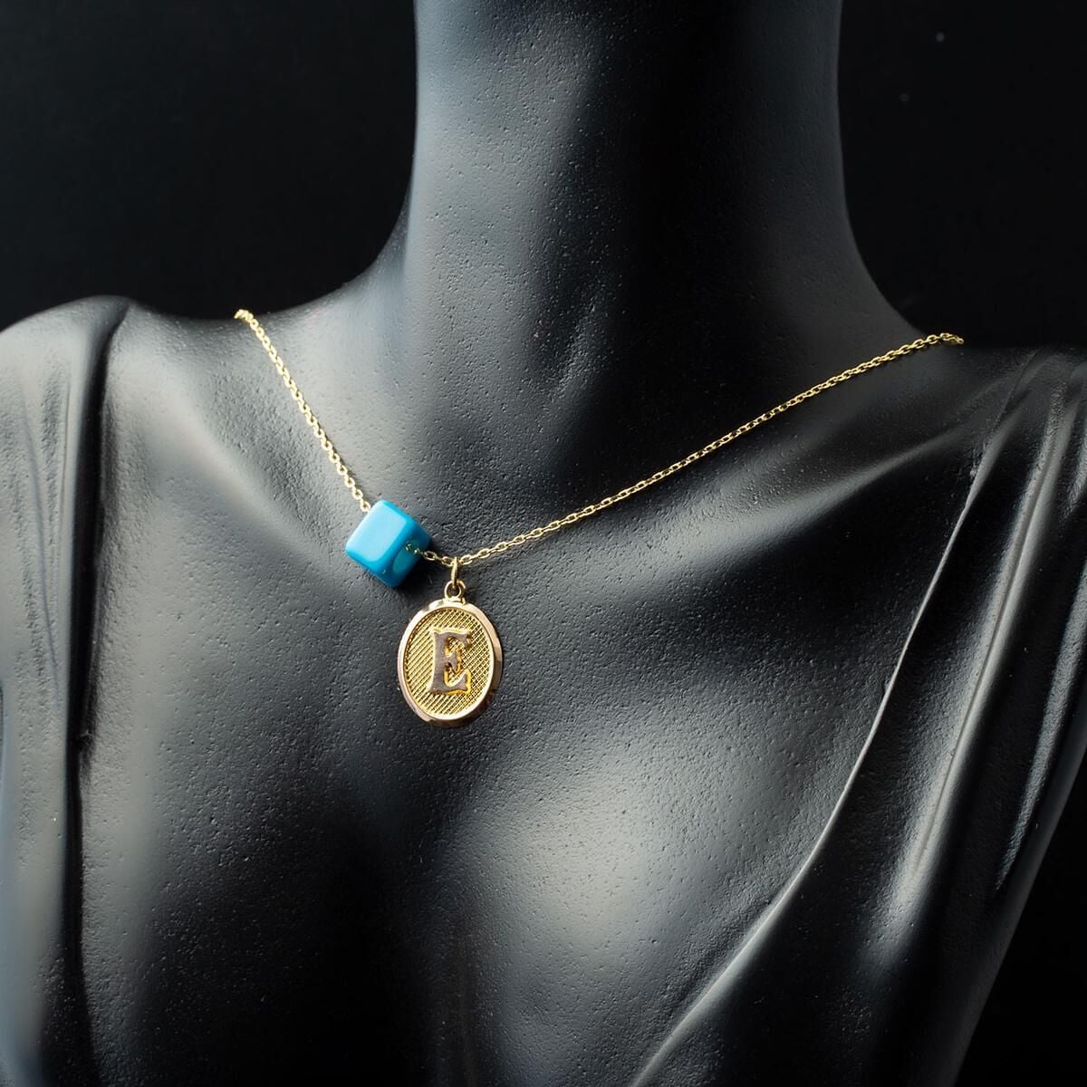 14K Yellow Gold E Initial Oval Necklace