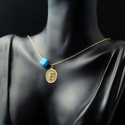 14K Yellow Gold E Initial Oval Necklace