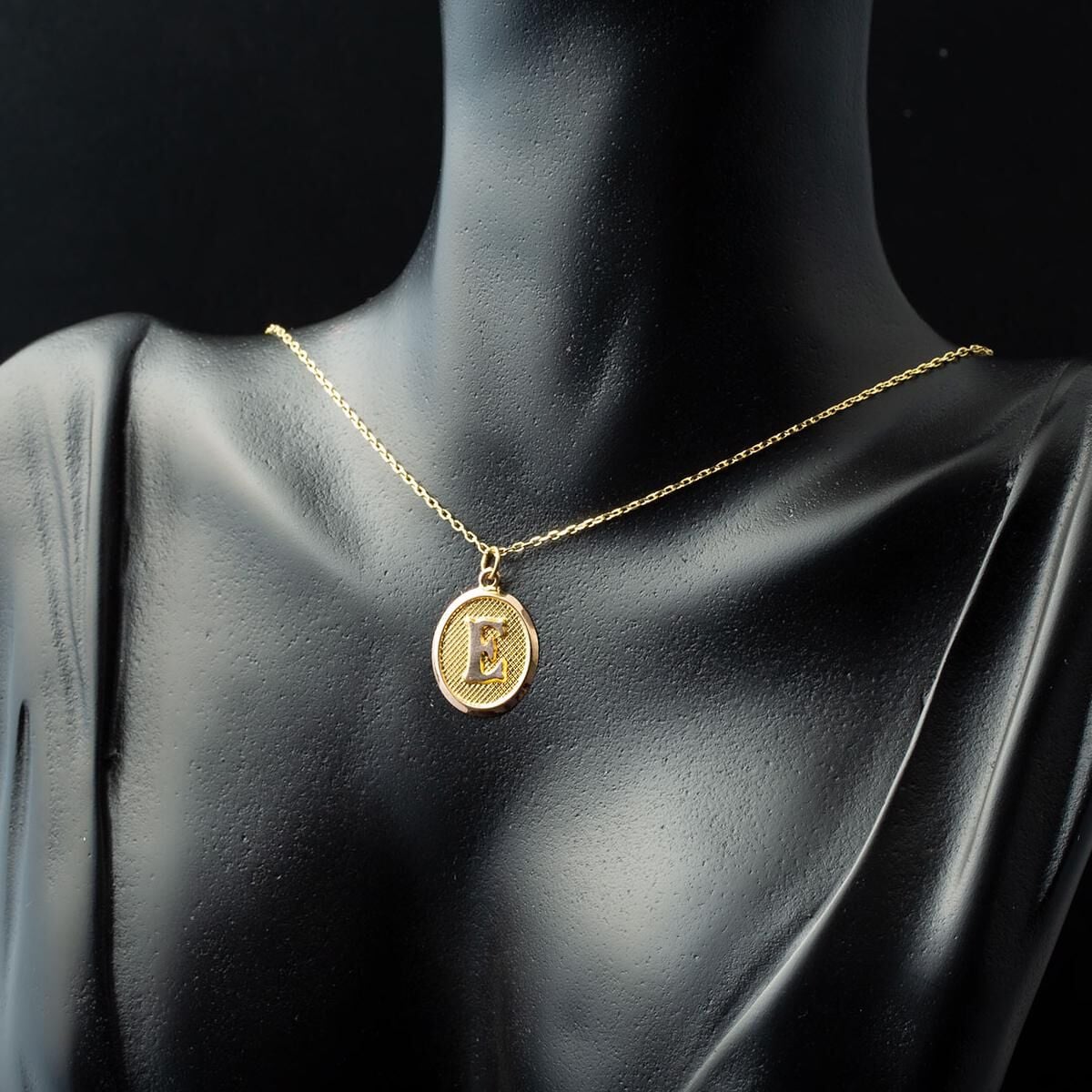 14K Yellow Gold E Initial Oval Necklace