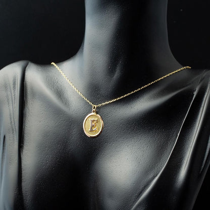 14K Yellow Gold E Initial Oval Necklace