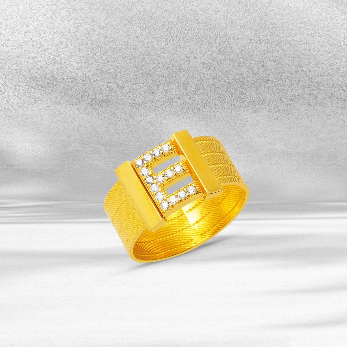 22K Yellow Gold Initial E Trabzon Mesh Cubic Zirconia Ring