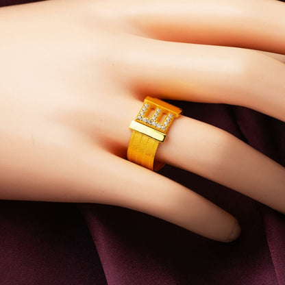 22K Yellow Gold Initial E Trabzon Mesh Cubic Zirconia Ring