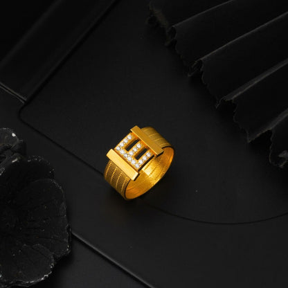 22K Yellow Gold Initial E Trabzon Mesh Cubic Zirconia Ring