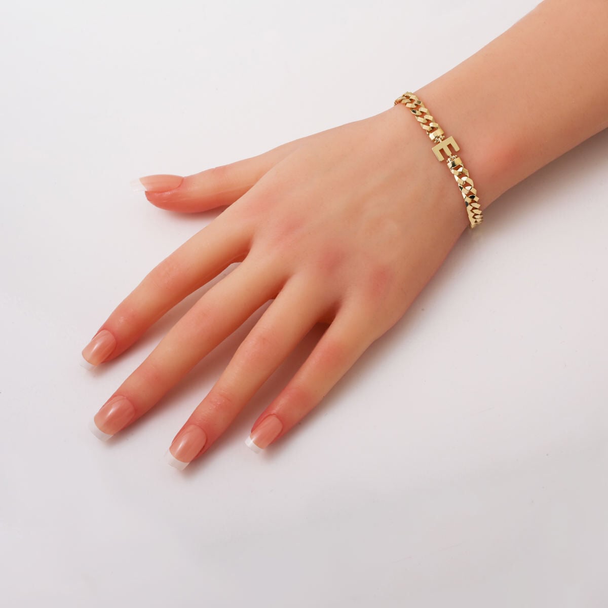 14K Yellow Gold Initial E Curb Bracelet