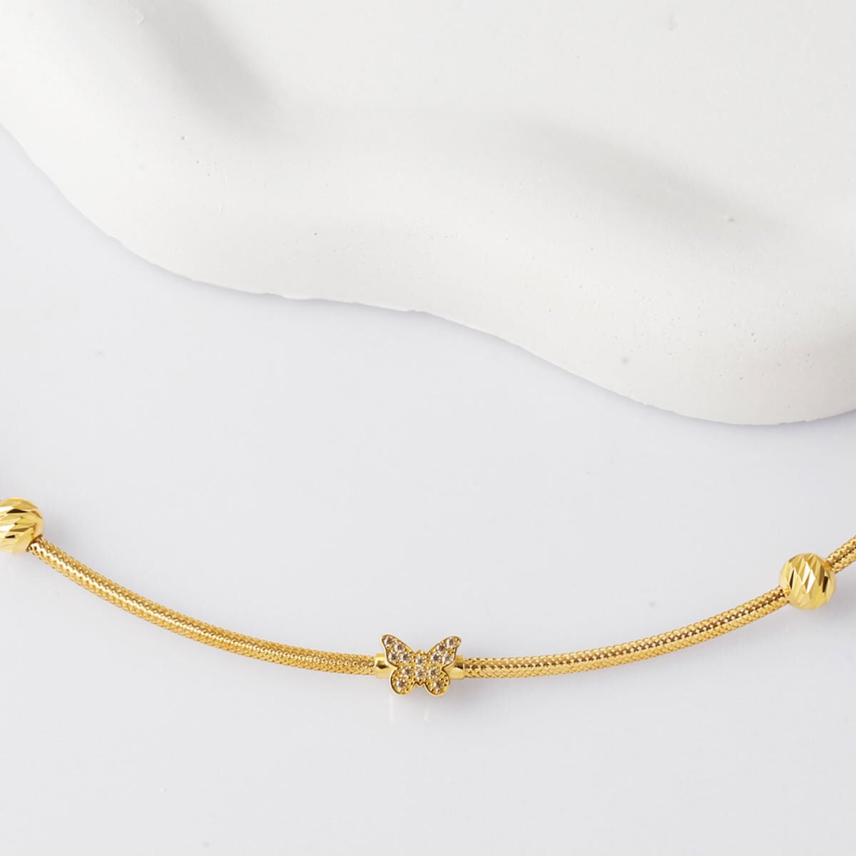 14K Yellow Gold Butterfly Charm Italian Cubic Zirconia Necklace