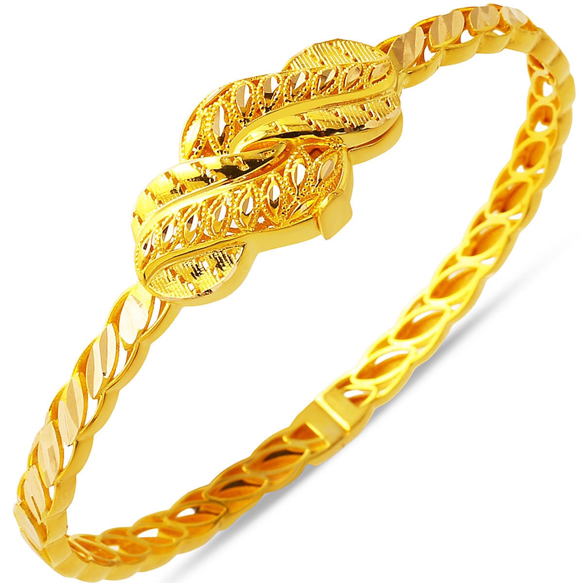 14K Yellow Gold Buckle Indian Style Hinged Cuff Bangle