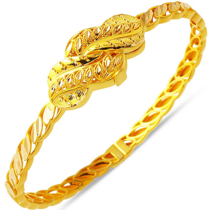 14K Yellow Gold Buckle Indian Style Hinged Cuff Bangle