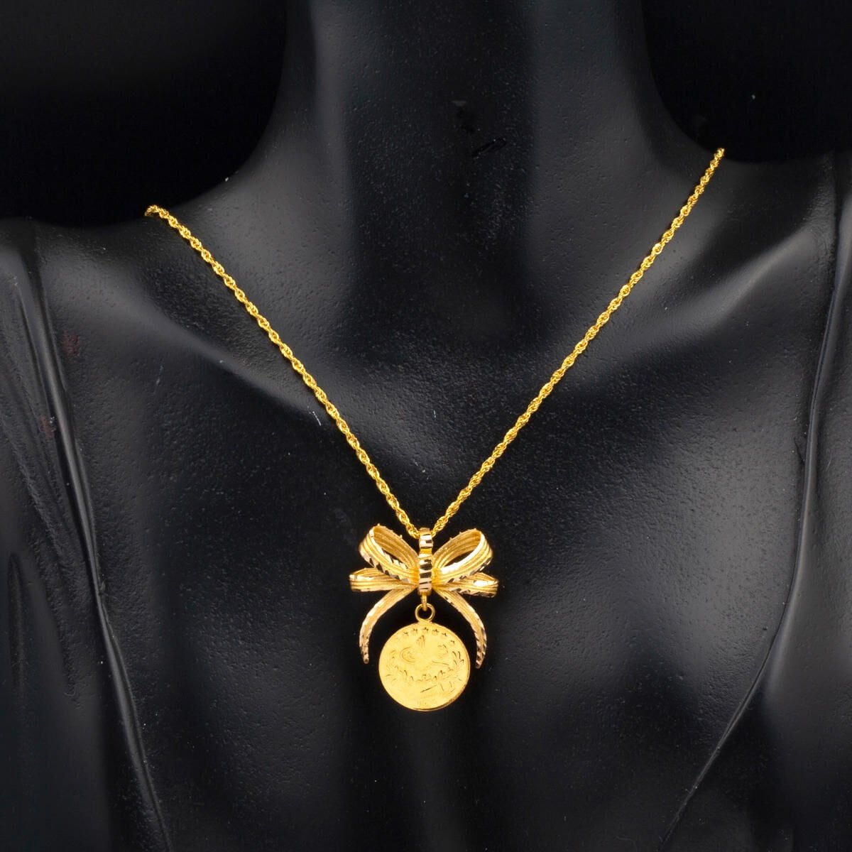 22K Yellow Gold Quarter Coin Ottoman Resat Coin Necklace