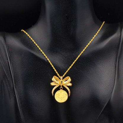 22K Yellow Gold Quarter Coin Ottoman Resat Coin Necklace