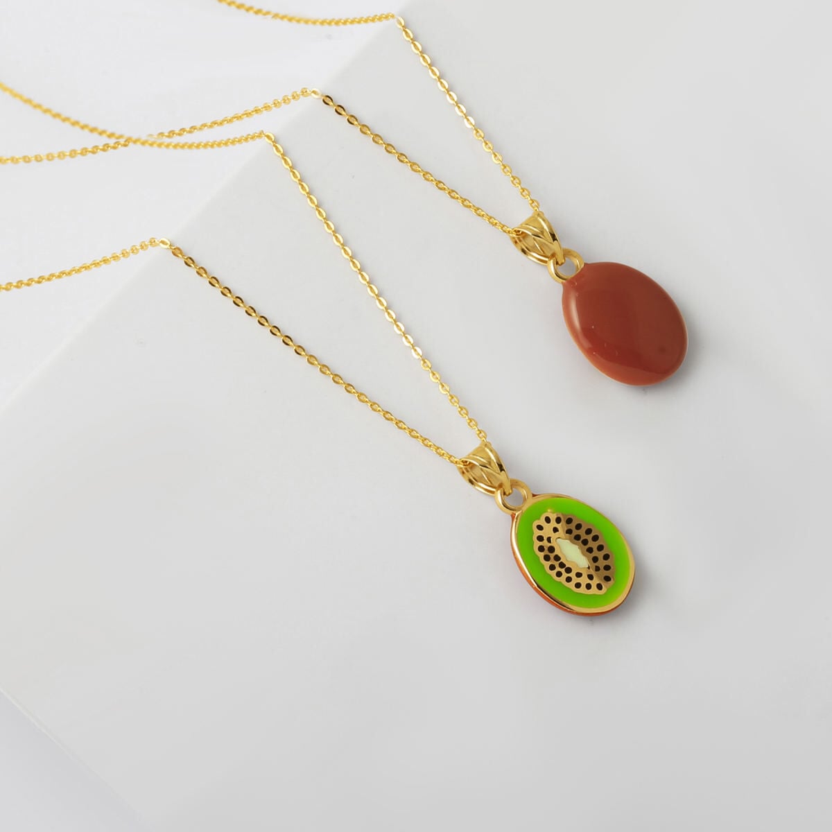 14K Yellow Gold Kiwi Enamel Pendant
