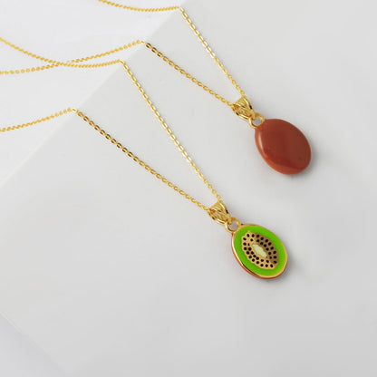14K Yellow Gold Kiwi Enamel Pendant