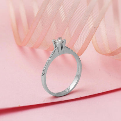 14K White Gold 0.25 Ct Classic Solitaire Side Cubic Zirconia Diamond Ring