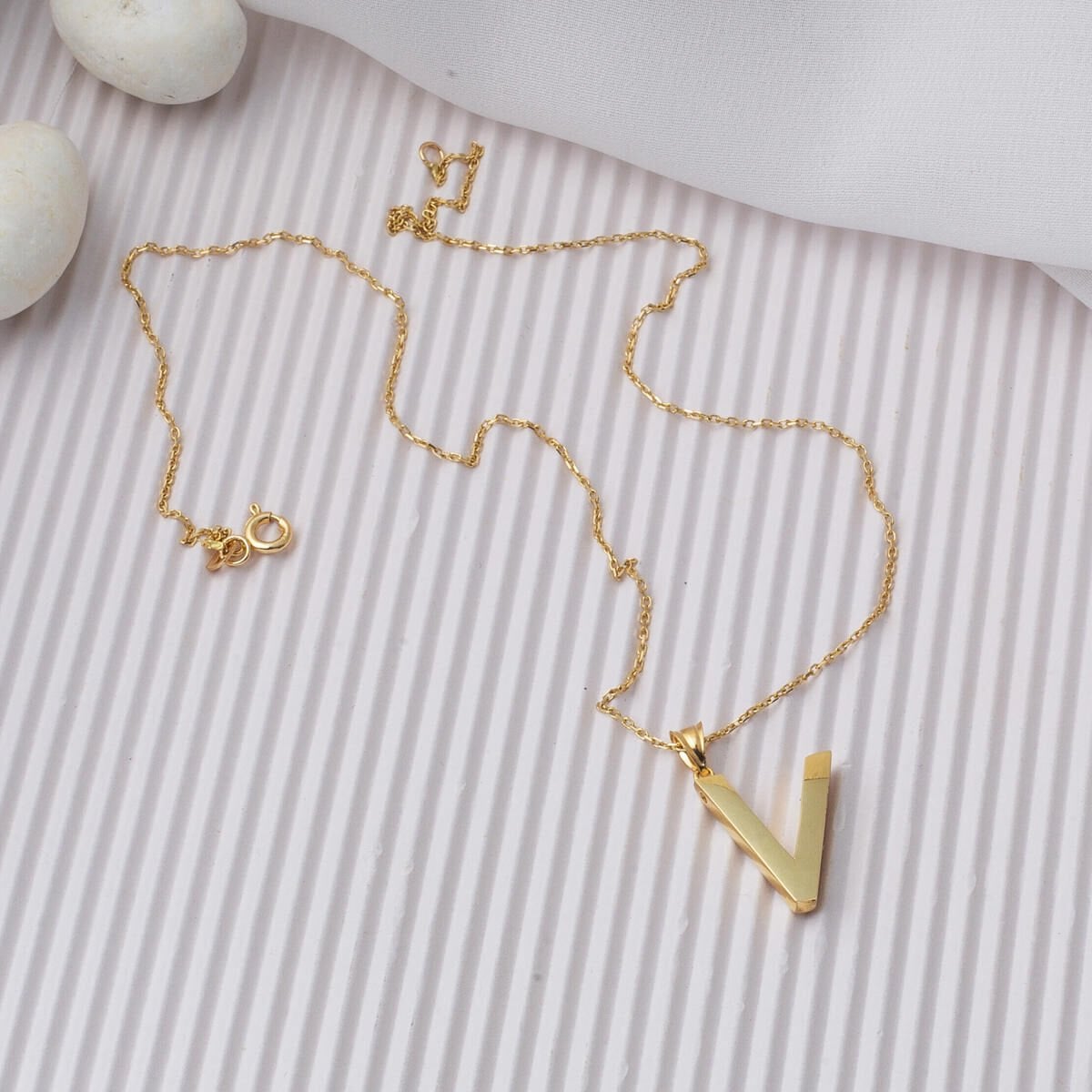 14K Yellow Gold Classic V Initial Necklace