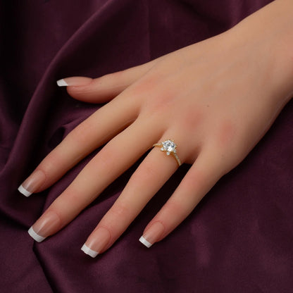 14K Yellow Gold Honeysuckle Solitaire Cubic Zirconia Ring