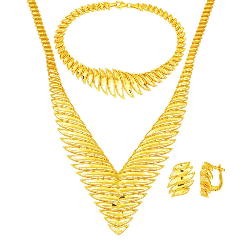 14K Yellow Gold Wedding Necklace Bracelet Earrings Set