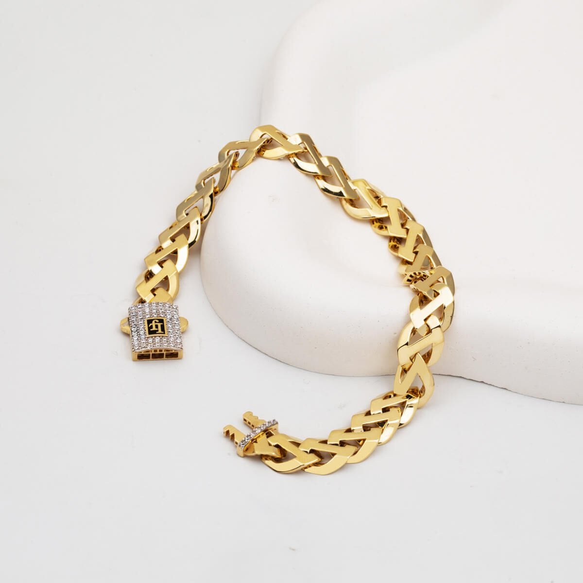 14K Yellow Gold Curb Braided Enamel Bracelet