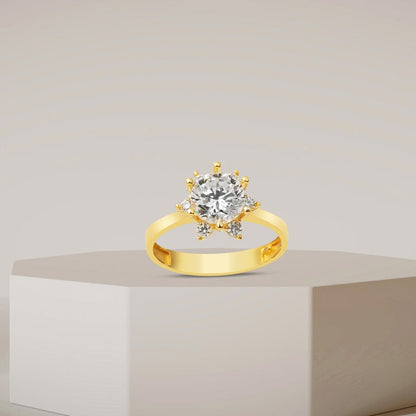 14K Yellow Gold Honeysuckle Solitaire Cubic Zirconia Ring (2.1 g)