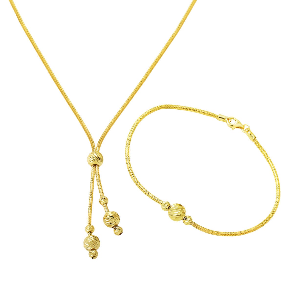 14K Yellow Gold Woven Link Chain Gold Bead Set