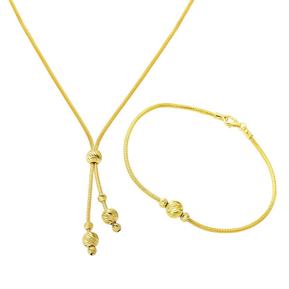 14K Yellow Gold Woven Link Chain Gold Bead Set