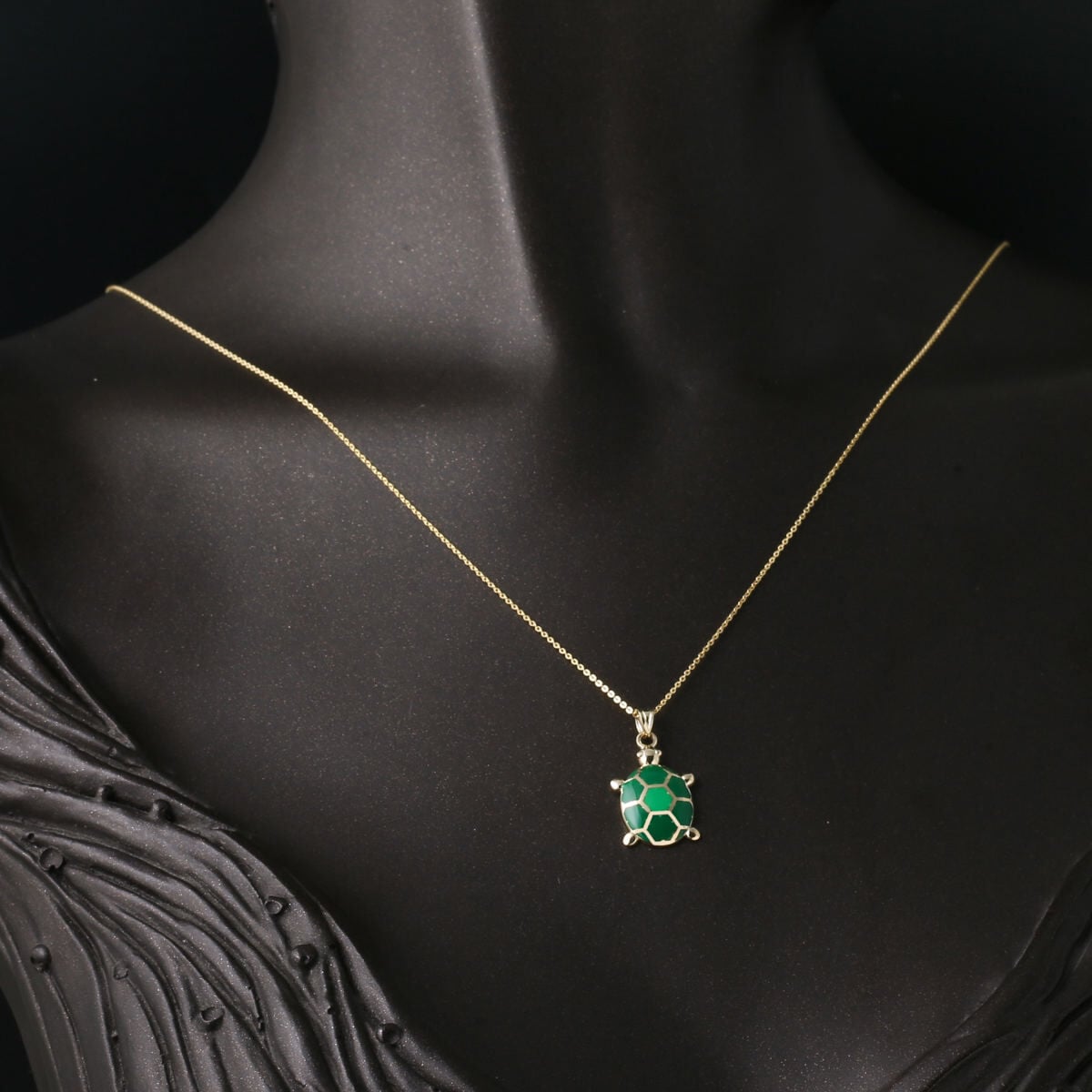 14K Yellow Gold Turtle Enamel Pendant