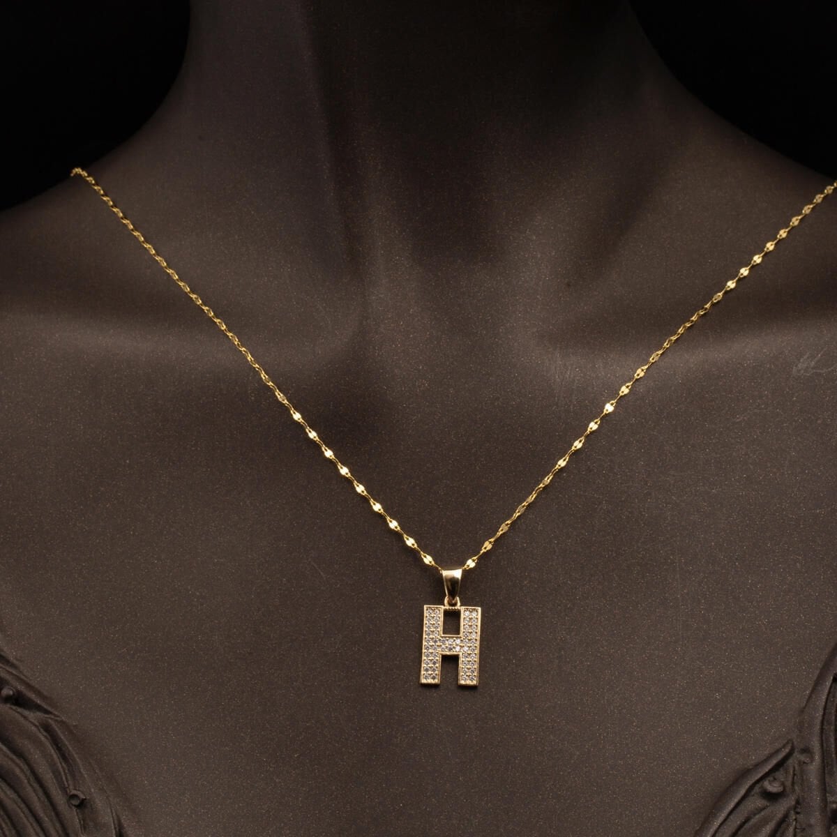 14K Yellow Gold Initial H Cubic Zirconia Necklace