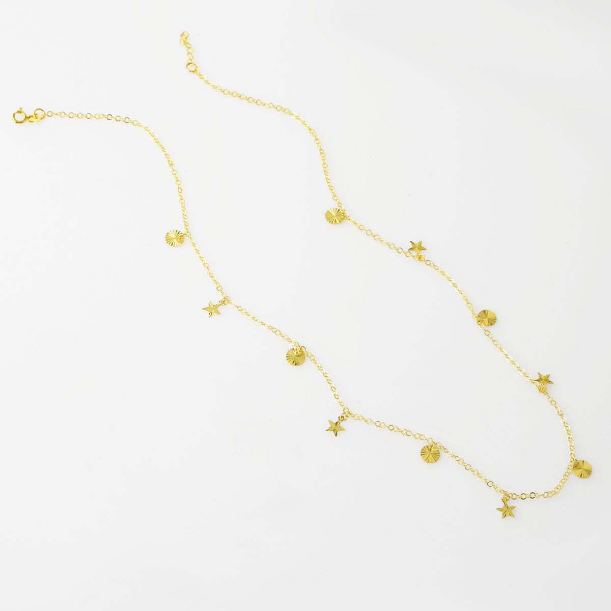 14K Yellow Gold Sparkling Star Lightweight Necklace