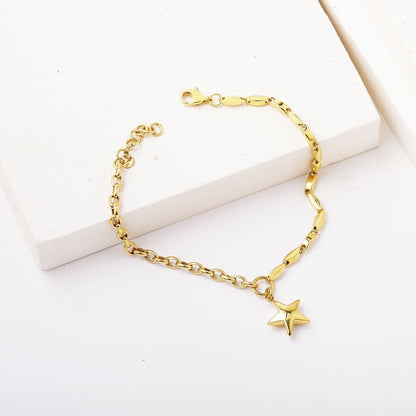 14K Yellow Gold Star Dangle Chain Bracelet