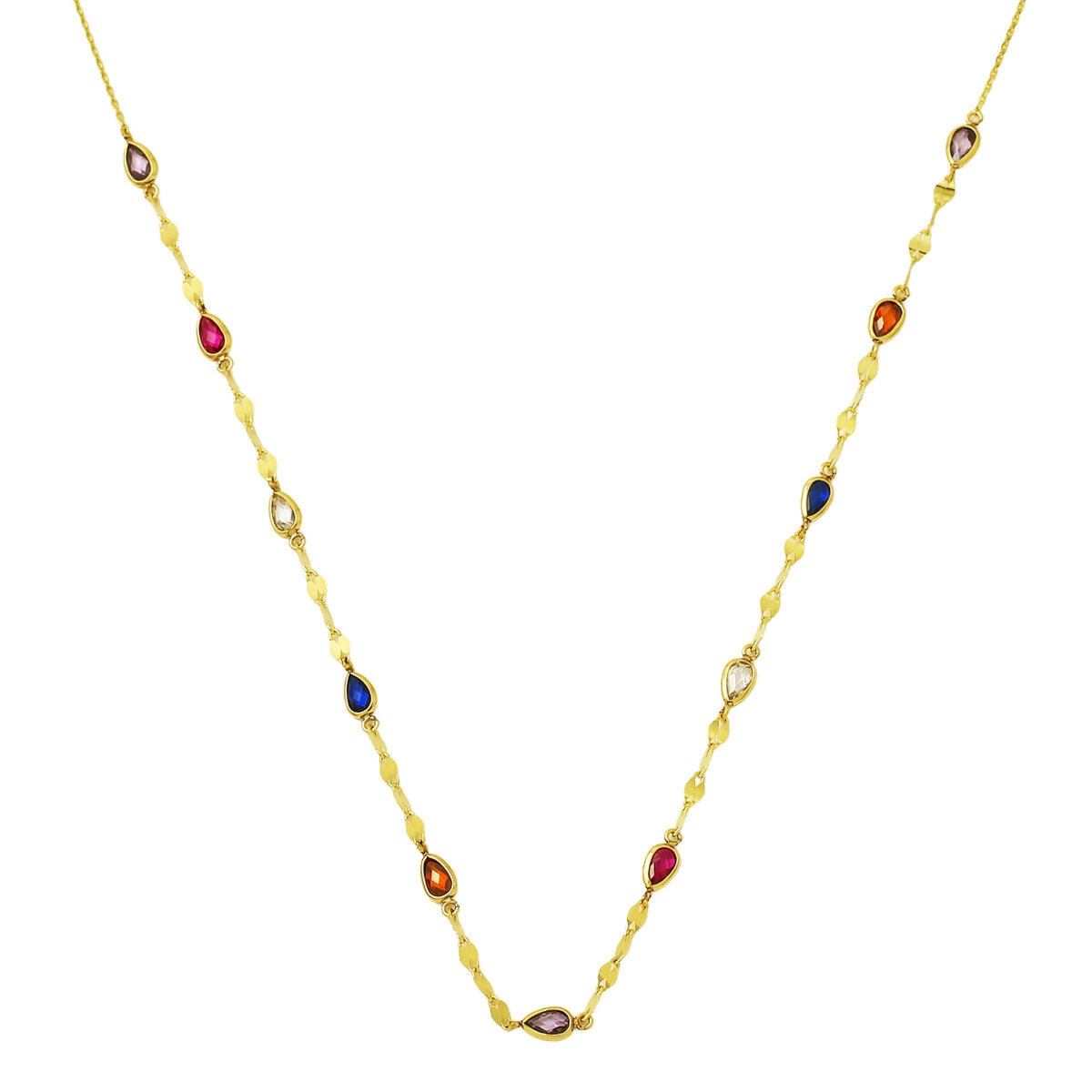 14K Yellow Gold Colored Teardrop Cubic Zirconia Necklace
