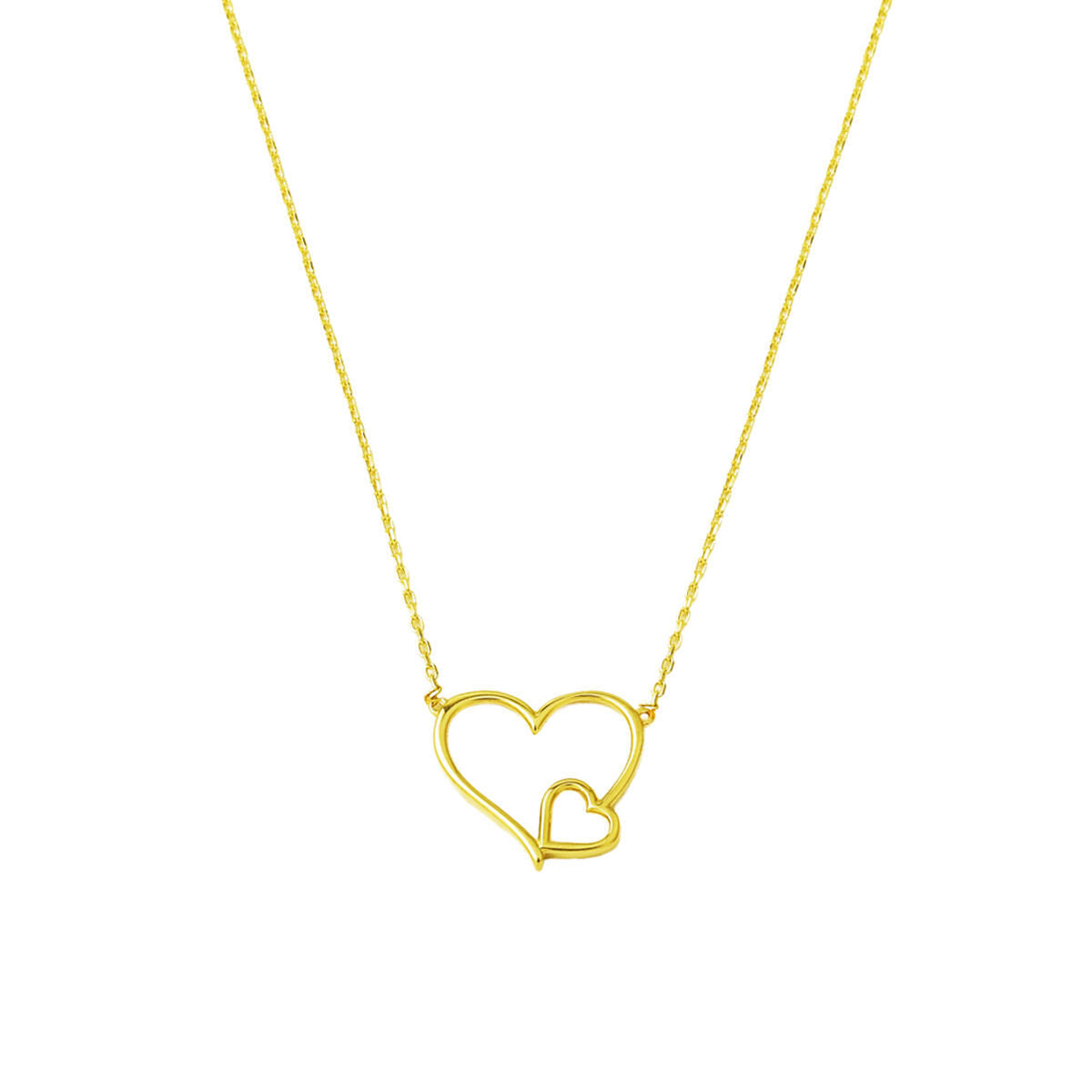14K Yellow Gold Double Heart Necklace