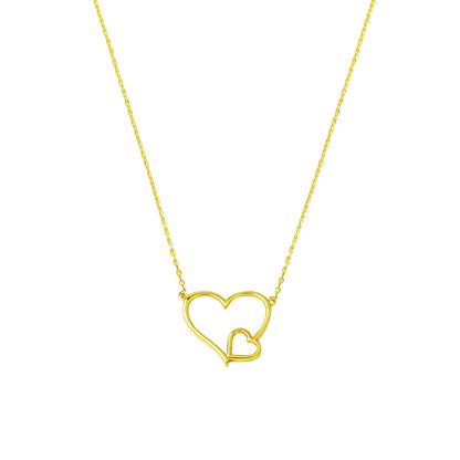 14K Yellow Gold Double Heart Necklace