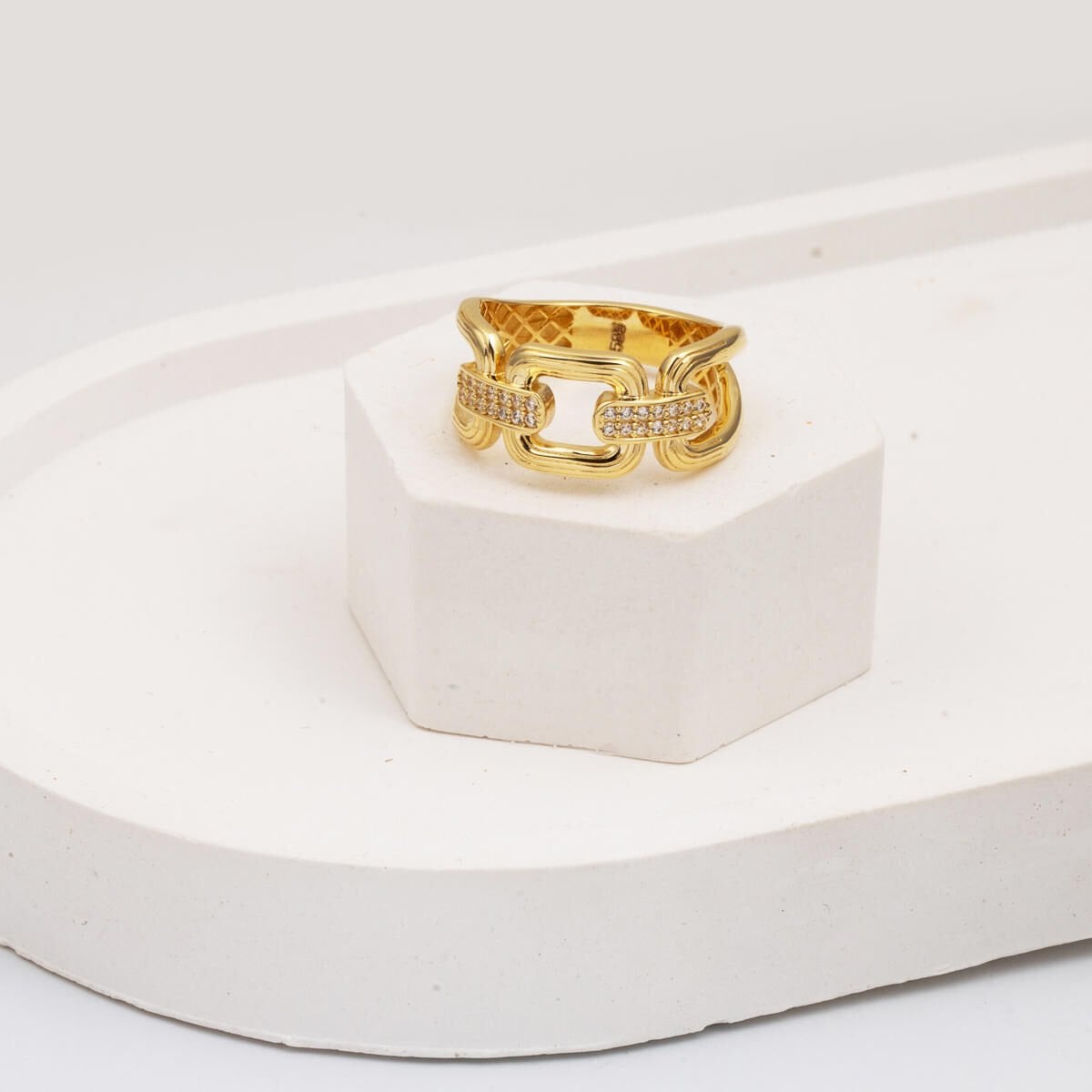 14K Yellow Gold Chavira Chain Cubic Zirconia Ring