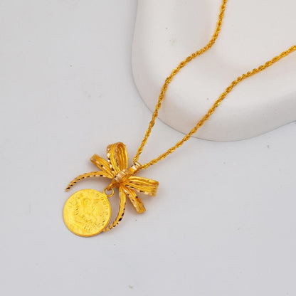 22K Yellow Gold Quarter Coin Ottoman Resat Coin Necklace
