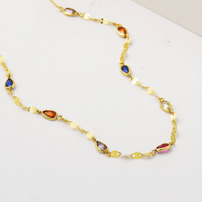 14K Yellow Gold Colored Teardrop Cubic Zirconia Necklace