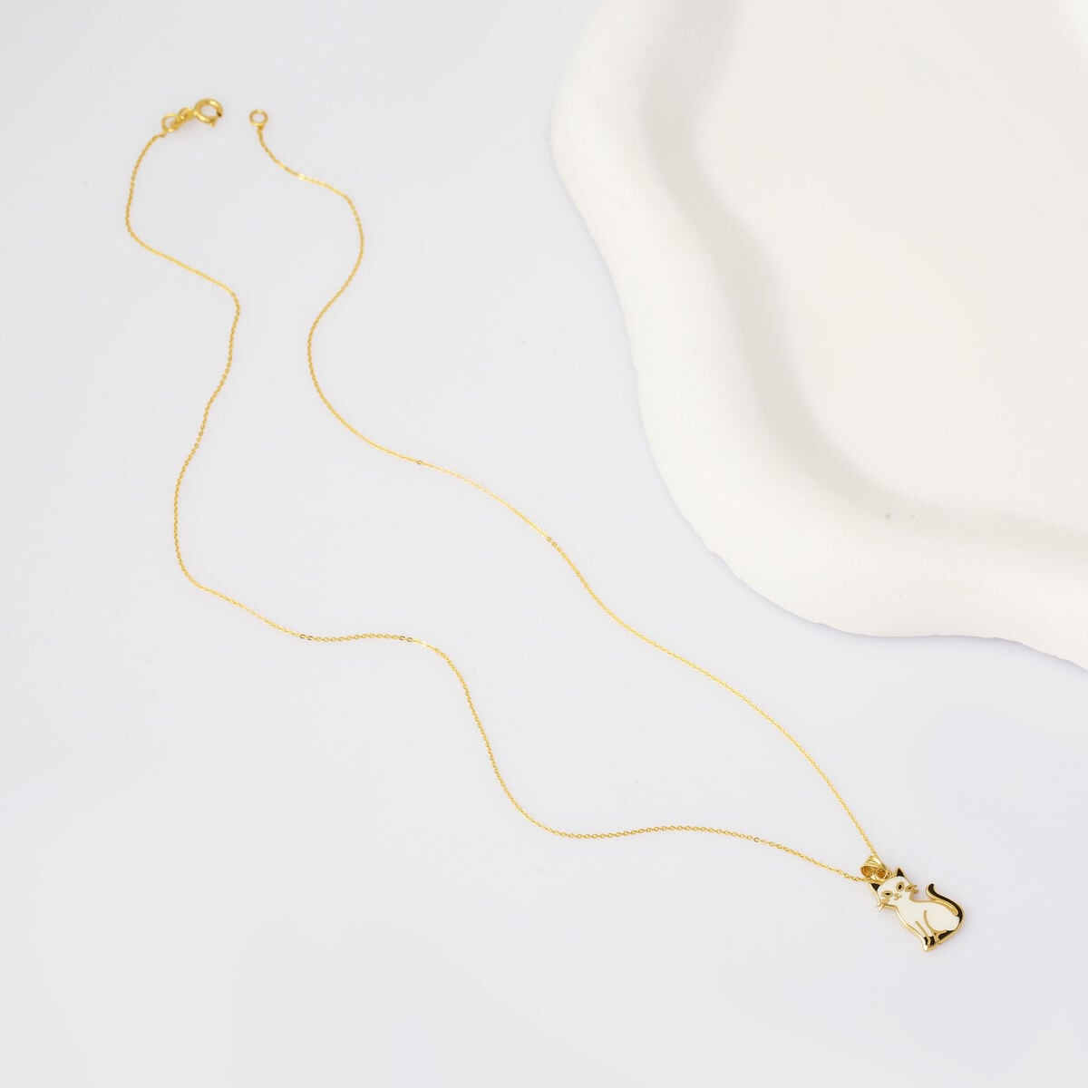 14K Yellow Gold Cat Enamel Necklace