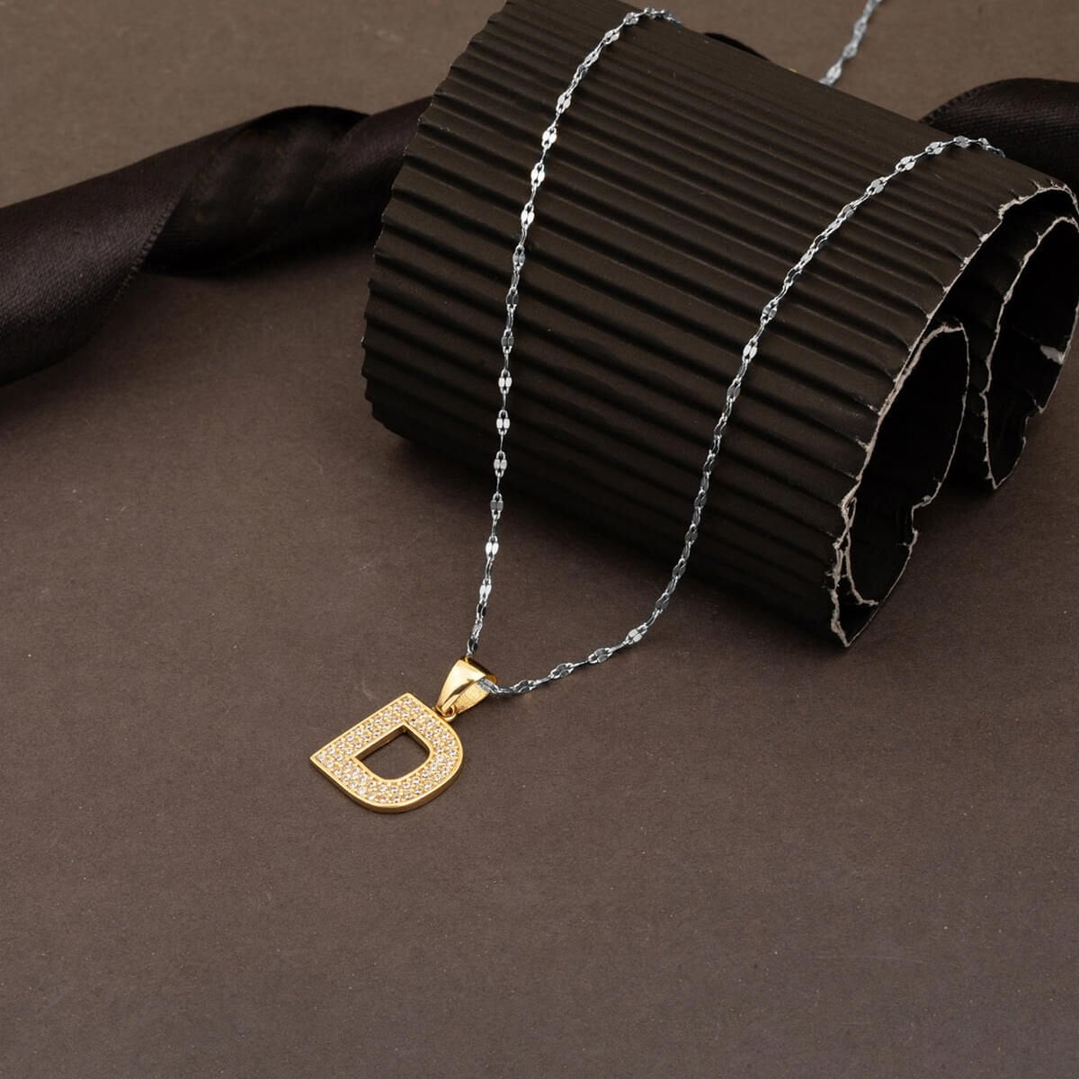14K Yellow Gold D Initial Cubic Zirconia Pendant