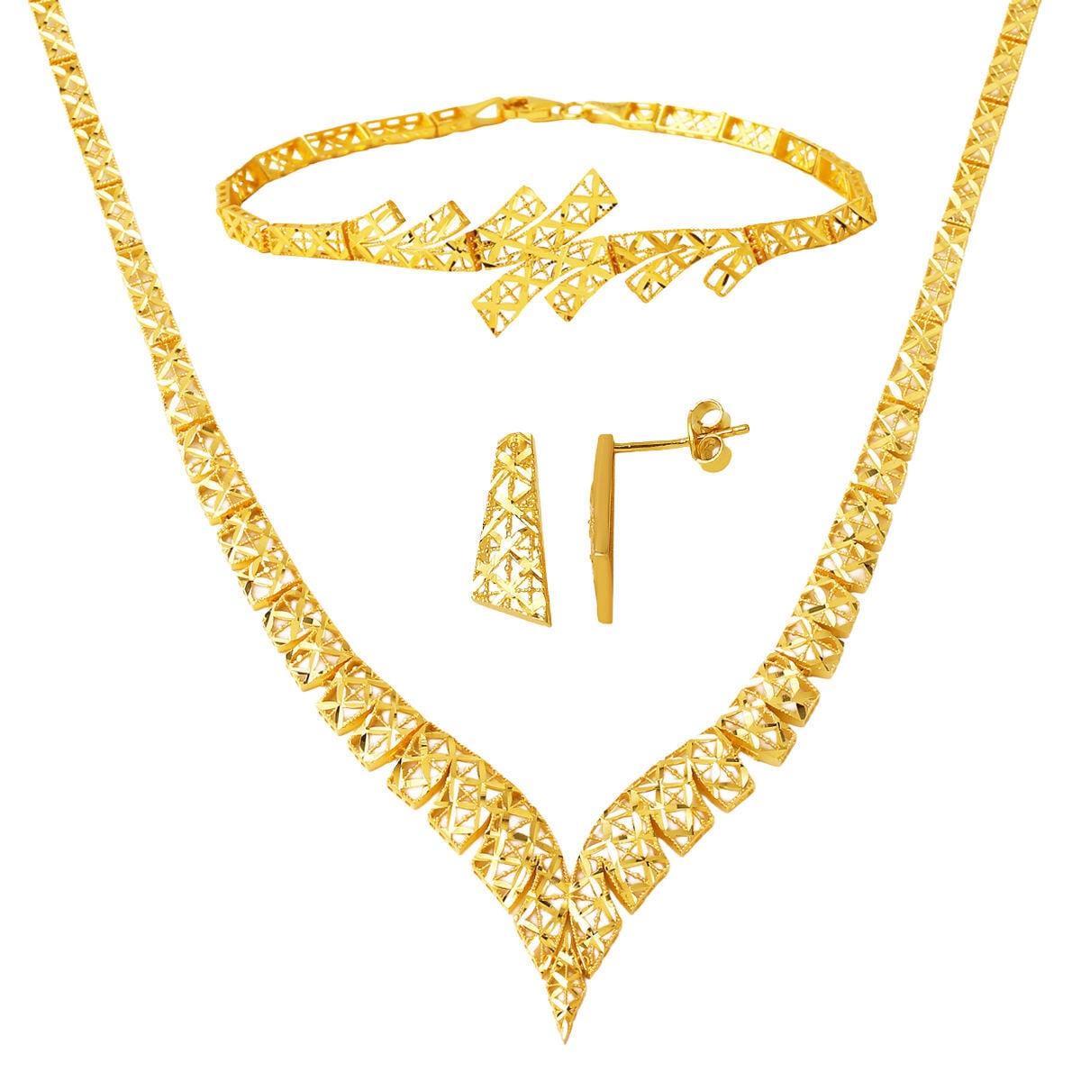 14K Yellow Gold Engraved Bridal Jewelry Set