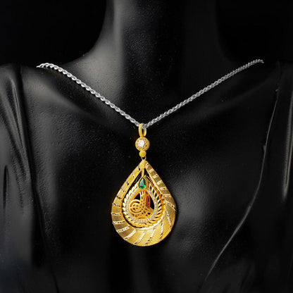 14K Yellow Gold Teardrop Ottoman Tughra Cubic Zirconia Pendant (6.93 g)