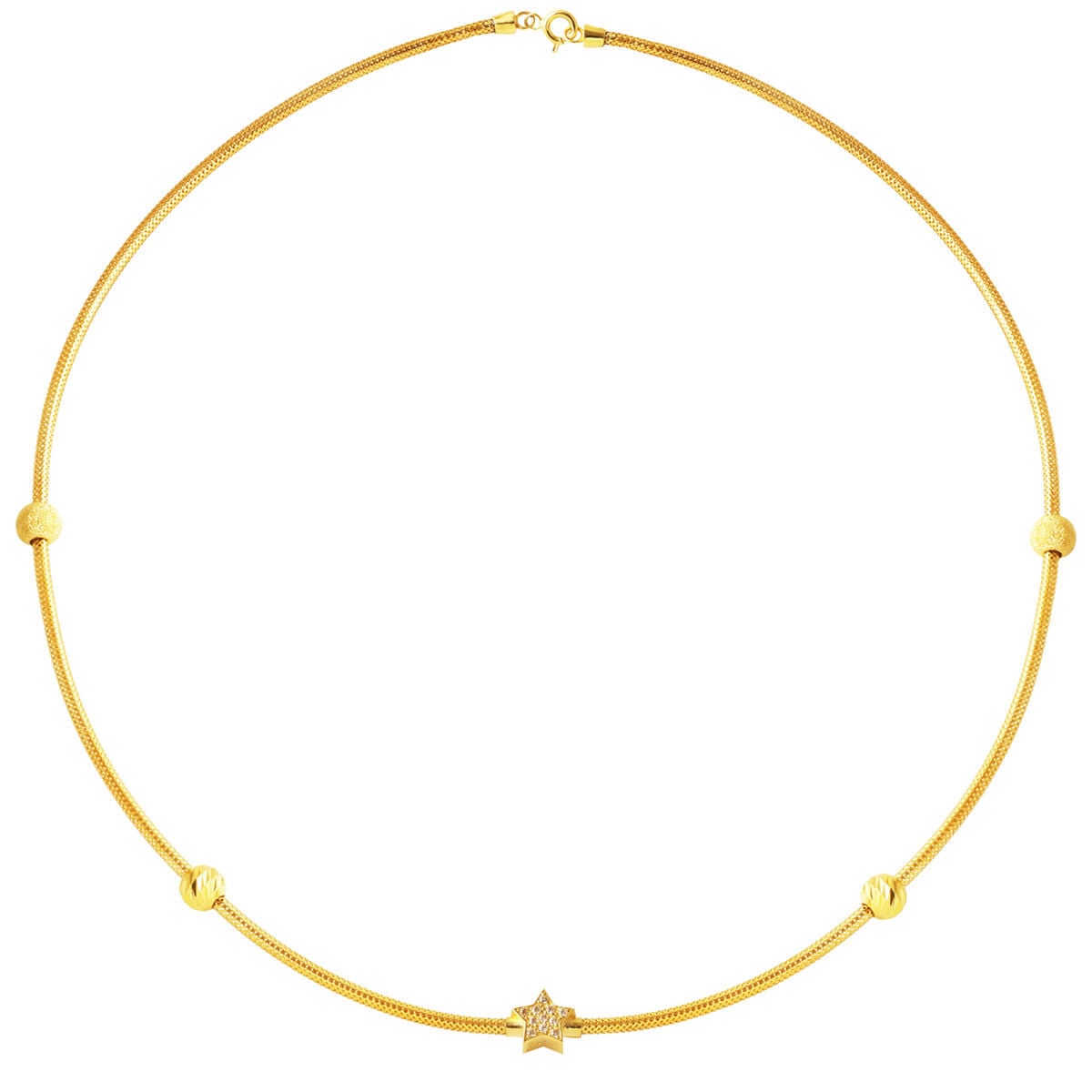 14K Yellow Gold Star Italian Choker Cubic Zirconia Necklace