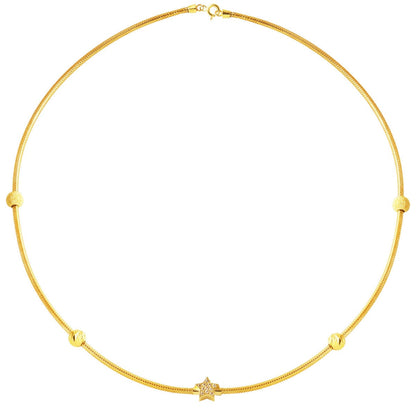 14K Yellow Gold Star Italian Choker Cubic Zirconia Necklace